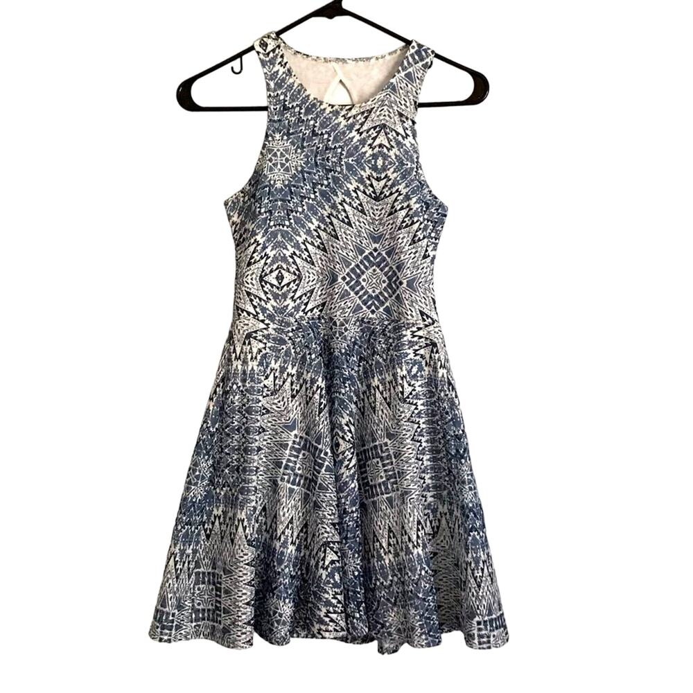 Aeropostale Womens Fit & Flare Skater mini Dress Sz XS Blue White Moroccan boho